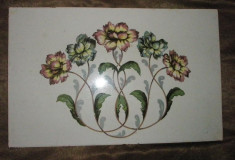 Placa de faianta Art Nouveau cca. 1900 decor floral - inceput de secol XX foto