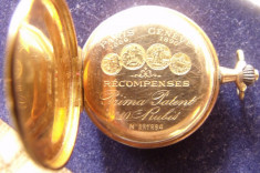 Ceas de buzunar Prima Patent -montura aur; Grand Prix 1889 Paris /1896 Geneva foto