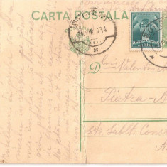 CPI (B3562) CARTE POSTALA. CIRCULATA, 1934, BORSEC - PIATRA NEAMT, STAMPILE, TIMBRE : IMPRIMAT CAROL II SI LIPIT TIMBRUL AVIATIEI