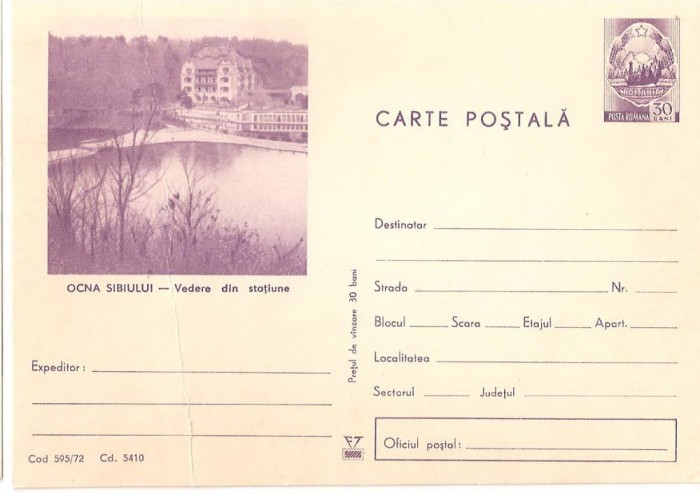 CPI (B3558) CARTE POSTALA. OCNA SIBIULUI, VEDERE DIN STATIUNE, NECIRCULATA