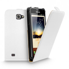 Toc piele alba husa flip Samsung Galaxy Note i9220 + folie protectie ecran + expediere gratuita toc flip