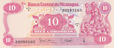 Bancnota Nicaragua 10 Cordobas 1979 - P134 UNC foto