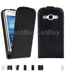 Toc piele neagra husa flip Samsung Galaxy Ace 3 + folie protectie ecran + expediere foto