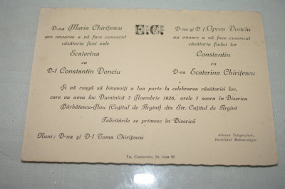 Invitatie Nunta Veche 1926 Constantin Donciu Ecaterina