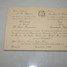 Invitatie nunta veche - 1929 - Lt. Ioan Prisiceanu - Constanta Popescu