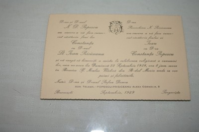 Invitatie nunta veche - 1929 - Lt. Ioan Prisiceanu - Constanta Popescu foto