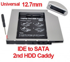 Hard disk HDD caddy adaptor de la unitate optica la hardisk SATA cu conectare ATA (IDE) grosime 12.7 mm cu defect foto