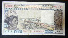 Africa de Vest 5000 Francs 1990-92 foto