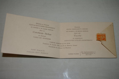 Invitatie nunta veche - 1946 - Constanta Steluta Dumitrescu - Vasile Gh. Mortzun foto