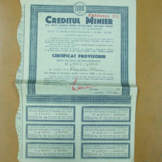 Actiune Creditul Minier 60000 lei Bucuresti 1945