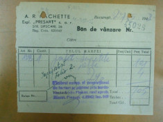 Bon de vanzare A. R. Hachette Bucuresti 1948 foto