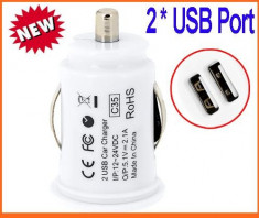 Incarcator Auto masina Dublu 2x USB 5V - 2.1A pt Samsung Galaxy S4 I9506 / S Duos 2 S7582 / Light / Note 2 N7100 / Note 3 / Note 10.1 Tab / S4 Mini foto