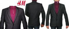 H&amp;amp;amp;M MAN Espana, Sacou ELEGANT barbati, 2 NASTURI, gri inchis reverul negru, Dark Grey Jacket. SLIM FIT, CASUAL. Marime 50 M/L, OUTLET Produse NOI foto