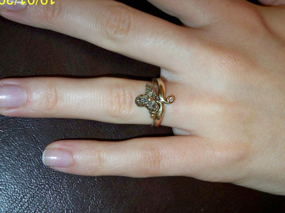Inel antic de aur 14k cu diamante taietura europeana | Okazii.ro