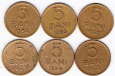 2)Serie completa,5 bani 1952 + 5 bani 1953 + 5 bani 1954 + 5 bani 1955 + 5 bani 1956 + 5 bani 1957 foto