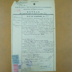 Extras act nastere Primaria Ploesti 1923 + bilet Primaria Ploesti