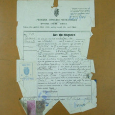 Act de nastere Primaria orasului Piatra Neamt 1922 + bilet taxa act nastere