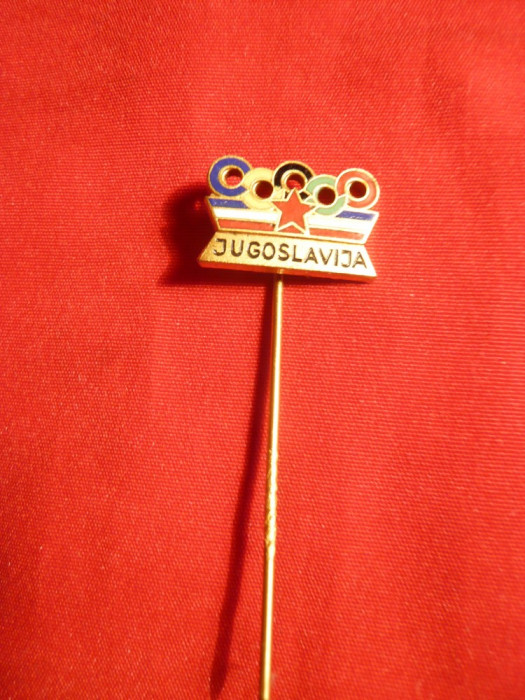 Insigna veche Olimpica Yugoslavia , h= 1,6 cm