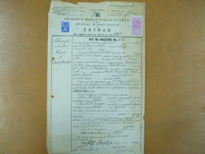 Extras act nastere Primaria Ploesti 1920 foto