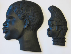 2 sculpturi in lemn abanos profil de barbat Africa lucrate manual foto