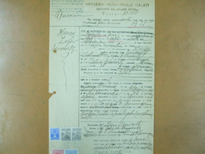Act de nastere Primaria Galati 1925 + chitanta valoare locativa foto