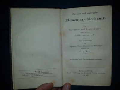 C. L. Moll DIE REINE UND ANGEWNDTE ELEMENTAR-MECHANIK 1854 legata foto