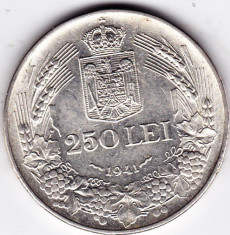 10) 250 lei 1941 argint 12 grame,0.835,NSD,LUCIU MONETARIE,XF/a.UNC foto