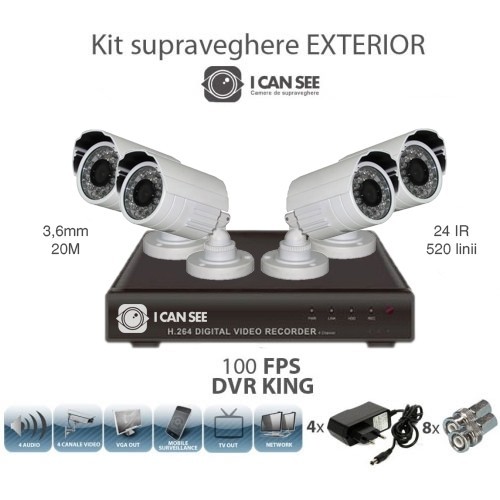 Kit Supraveghere 4 camere exterior CMOS + DVR ICS-REGAL V2 foto mare Kit Supraveghere 4 camere exterior CMOS + DVR ICS-REGAL V2 foto mare