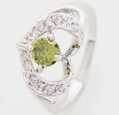 Inel filat aur alb 10k cu Peridot si cristale Swarovski cod SIGL14 foto