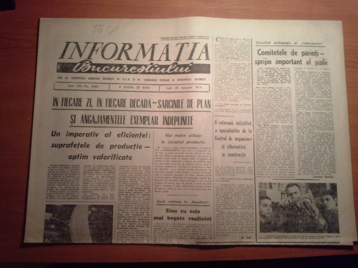 ziarul informatia bucurestiului 28 ianuarie 1974