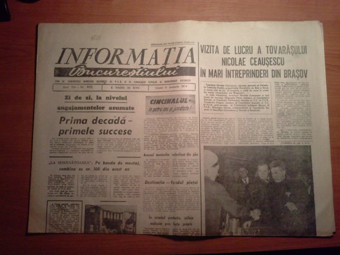 ziarul informatia bucurestiului 11 ianuarie 1974-vizita lui ceausescu brasov