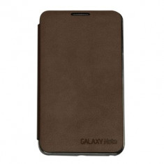 Toc piele ecologica maro cu deschidere laterala Samsung Galaxy Note I9220 + folie protectie ecran + expediere gratuita