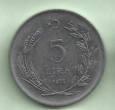 TURCIA 5 LIRE 1975 moneda foto