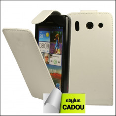 Husa Huawei Ascend G510 P2 piele alba Stylus gratis flip foto