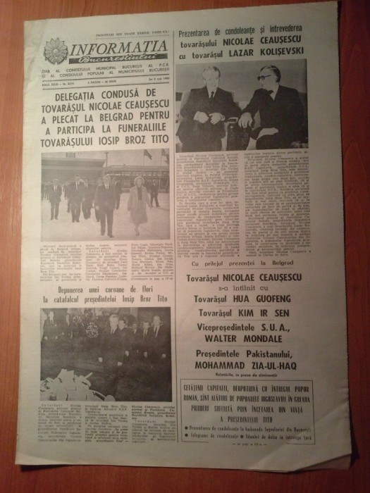 informatia bucurestiului 8 mai 1980- ceausescu participa la funerariile lui tito