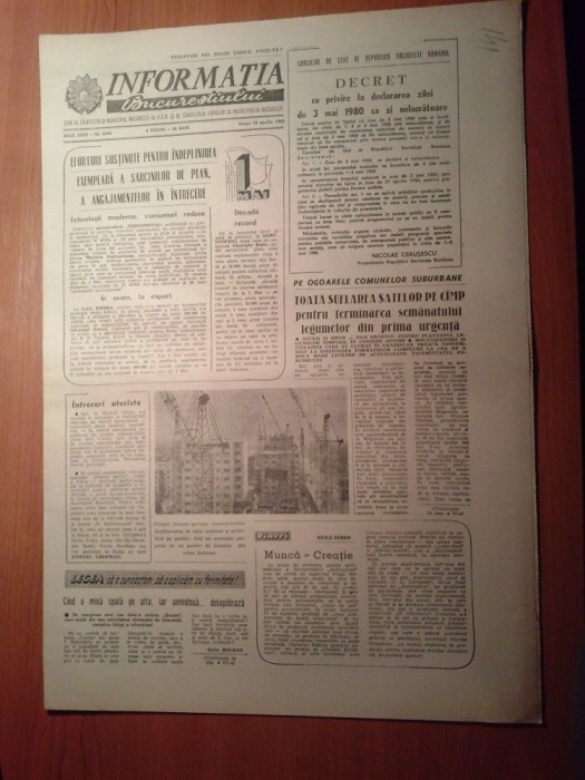 ziarul informatia bucurestiului 18 aprilie 1980