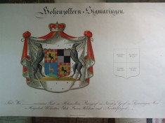 Litografie color stema familiei Hohenzollern - Sigmaringen circa 1880 foto