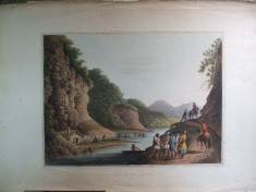 Gravura color vedere pe Olt View on the Aluta Luigi Mayer London 1809 foto