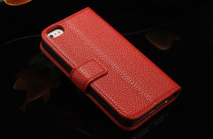 Husa / toc protectie piele iPhone 5, 5s lux, tip flip cover portofel, rosie foto
