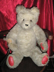 Urs vechi Teddy Bear - mohair umplut cu paie - Jucarie veche de colectie - 73 cm inaltime - perioada interbelica foto