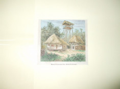 Gravura color D. Lancelot Casa unui taran liber cu grajdul cailor 1860 foto