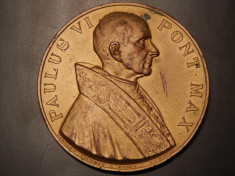 AuX: Paulus VI Pont Max Vatican. Medalie catolica jubiliara rara. Anno Jubilaei MCMLXXV. 5 cm, 63,5 grame, material posibil cupru sau bronz, frumoasa! foto