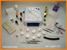 KIT UNGHII FALSE C4 Produse GERMANIA Set Manichiura 70ml gel uv- 3in1 trifazic constructie finish french color+ lampa uv 36w cu timer+multe accesorii foto