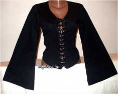 bluza bumbac maneci lungi largi evazate cu snur piele ecologica gen corset gotic dark outfit-nou! foto