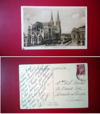 Vedere Cholet - La Cathedrale et le Theatre - Ed. Gaby, circulata Franta 1942 foto