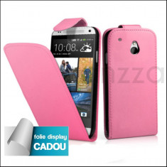 Husa HTC One Mini M4 Flip roz folie display cadou foto