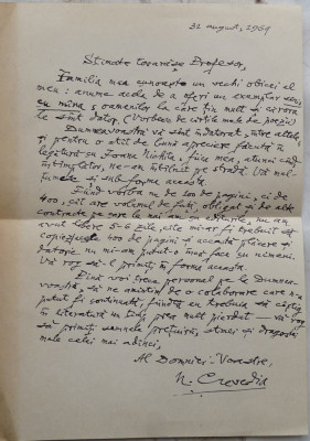 Scrisoare olografa a poetului Nicolae Crevedia , fost membru legionar , 1969 foto