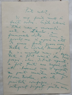 Scrisoare olografa Emil Botta , 1968 , poet si actor al Teatrului National Buc. foto