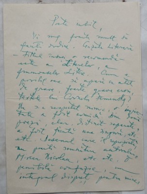 Scrisoare olografa Emil Botta, 1968, poet si actor al Teatrului National foto