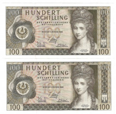 AUSTRIA 100 Schilling 1970 XF- lot 2 buc. serii consecutive - pret per lot foto